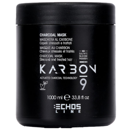 Echos Line Регенерираща детокс маска с обогатен въглен 300/1000 мл. Karbon 9 Charcoal Mask Stressed and Treated Hair