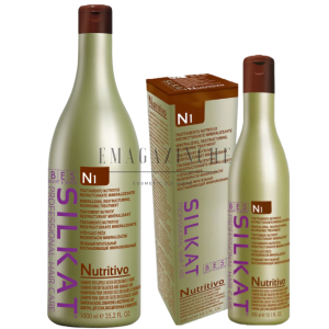 Bes Шампоан за сухи, обезцветени и увредени коси 300/1000 мл. Silkat N1 Nourishing Nutritivo Shampoo