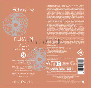 EchosLine Ламиниращ спрей с кератин и арган за третирана коса без отмиване 200 мл. EchosLine Keratin Veg Laminating polishing spray 